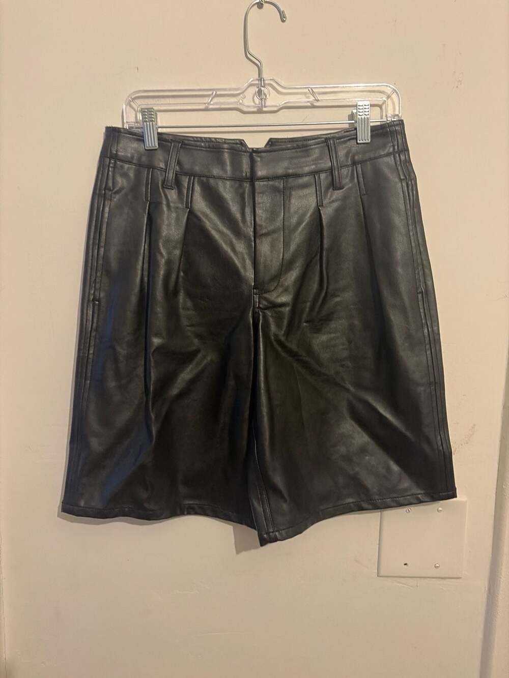 We The Free Free People Black Faux Leather Pleated Shorts